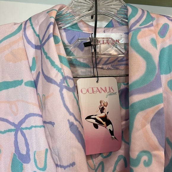 revolve x Oceanus rose pink ostrich feather psychedelic cover up small set - Picture 2 of 8